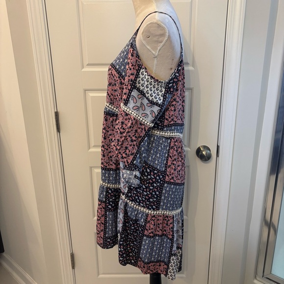 Umgee Patchwork Floral Paisley Bohemian Ruffle Bell Sleeve Dress Cottagecore M - Picture 3 of 13